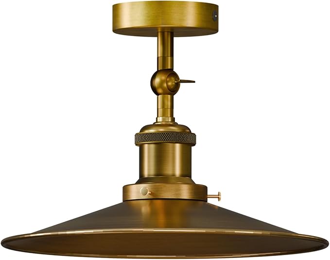 Vintage Metal Curvy Shade Yellow Brass Semi Flush Mount Lighting ~6207-4