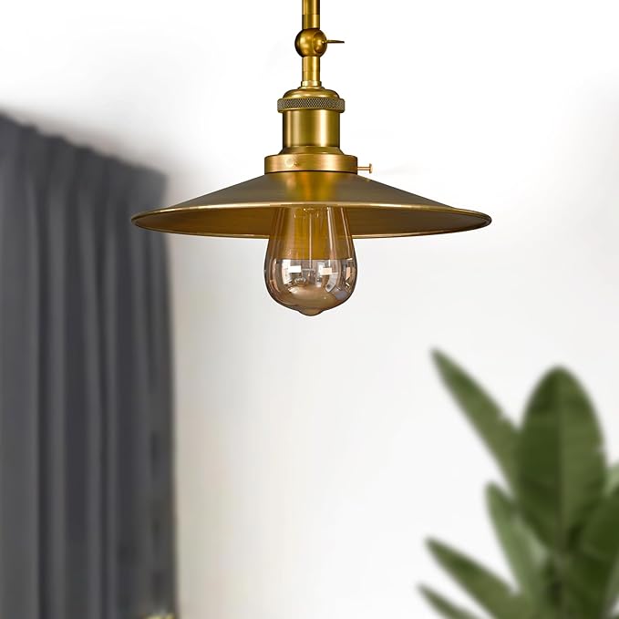 Vintage Metal Curvy Shade Yellow Brass Semi Flush Mount Lighting ~6207-0