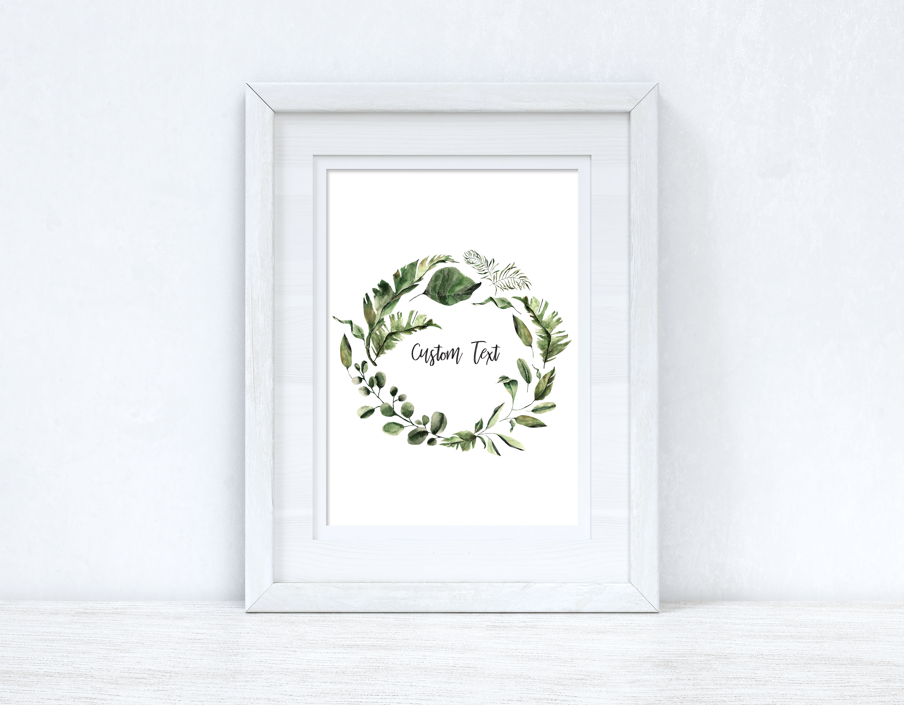 Custom Wording Watercolour Greenery Wreath Bedroom Home Kitchen Living Room Wall Decor Print-0