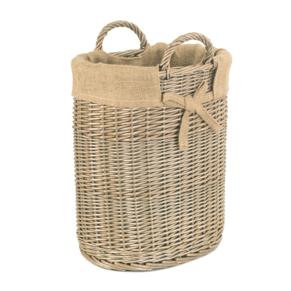 Small Oval Hessian Lined Wicker Log Basket-0