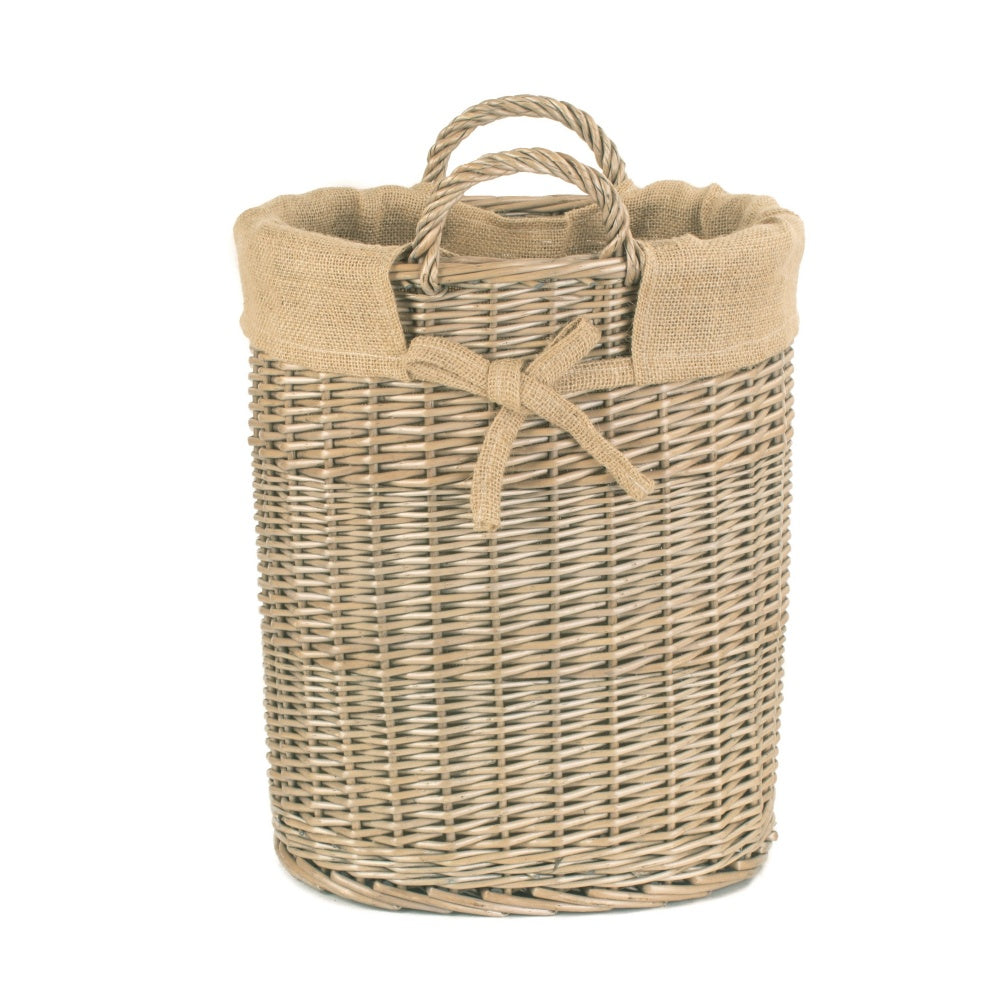 Small Oval Hessian Lined Wicker Log Basket-1