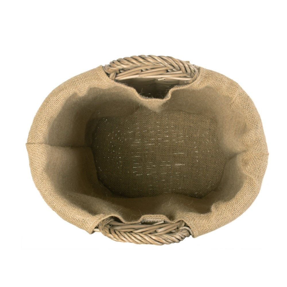 Small Oval Hessian Lined Wicker Log Basket-2