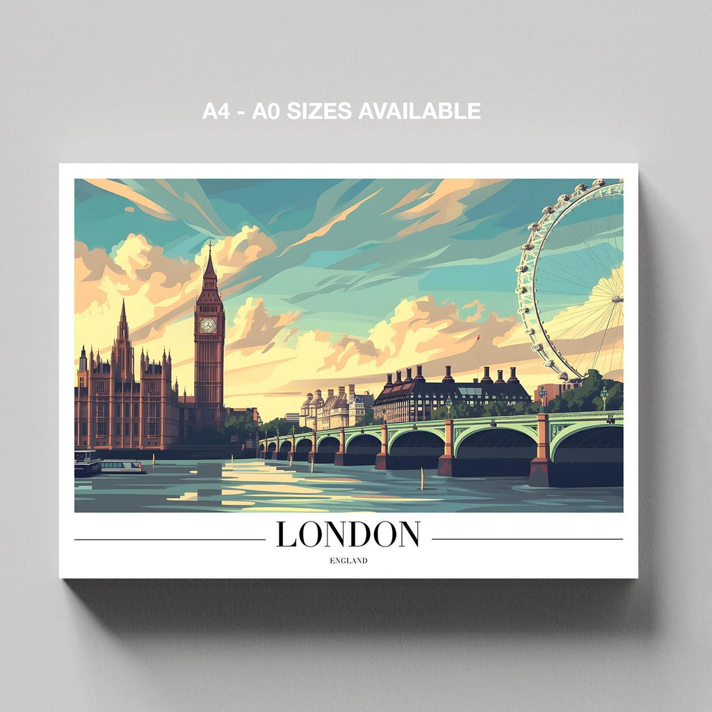 Classic London England City World Travel - Framed Canvas Wall Art Print-3