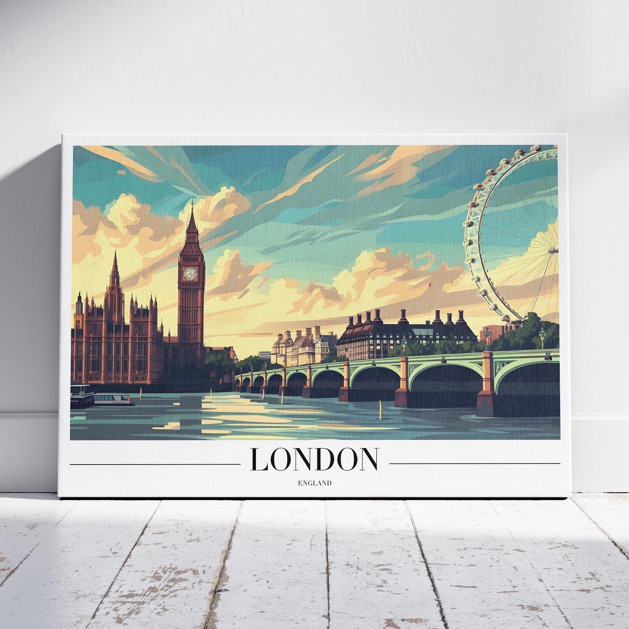 Classic London England City World Travel - Framed Canvas Wall Art Print-0