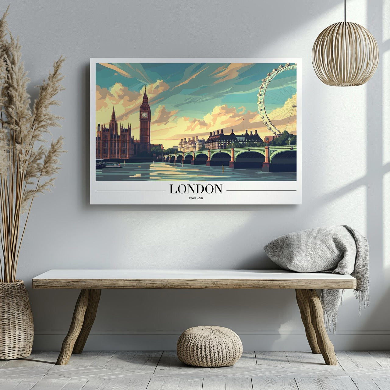 Classic London England City World Travel - Framed Canvas Wall Art Print-1