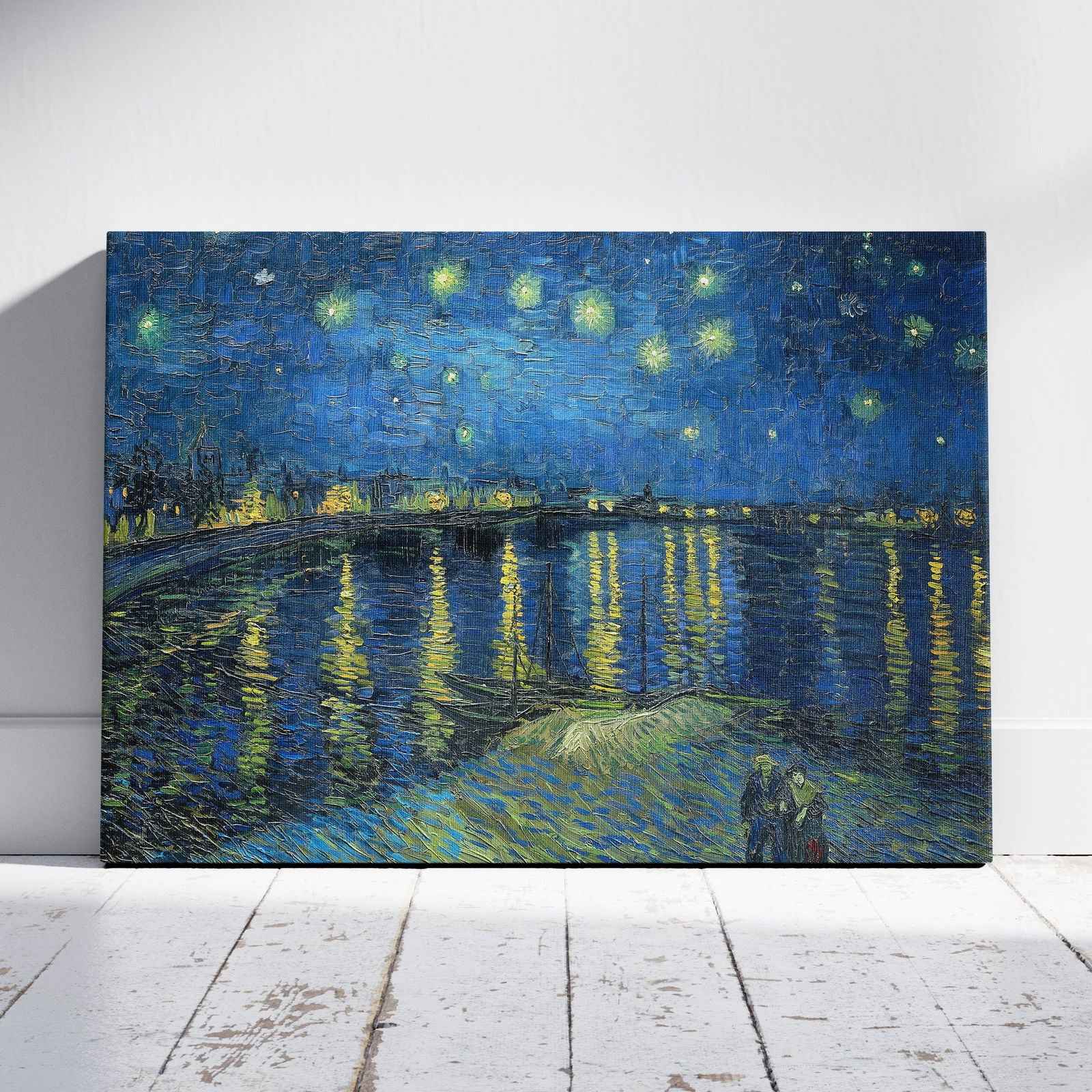 Starry Night Over the Rhone - Vincent van Gogh - Framed Canvas Wall Art Print-0