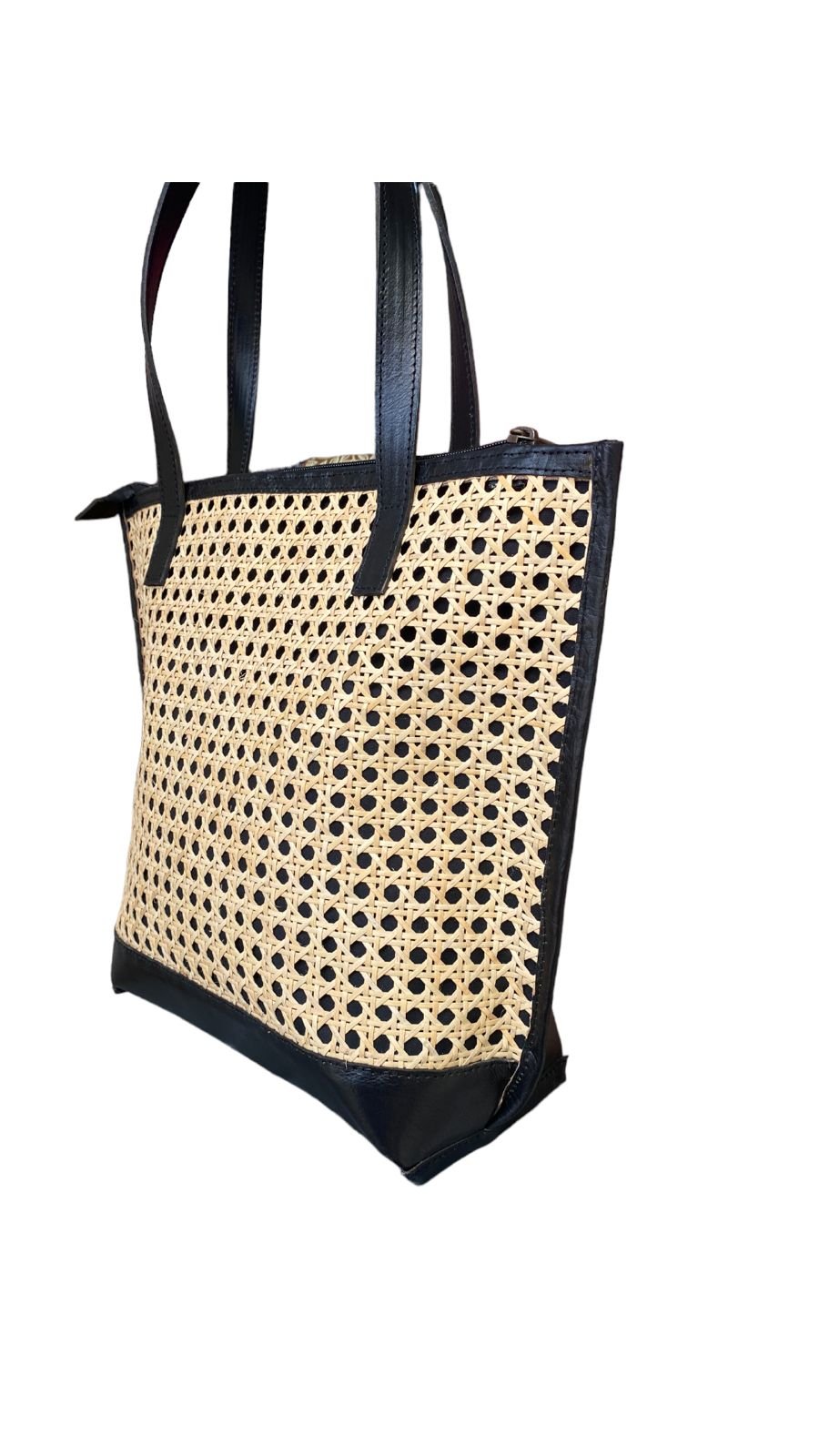 Leana II Black Bali Handmade Leather Rattan Webbing HandBag-1