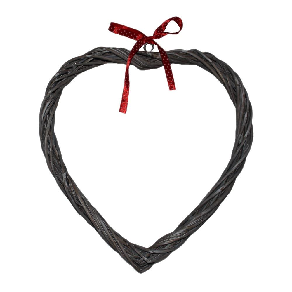 Wicker Slim Heart Wreath With Red Spotty Ribbon-0