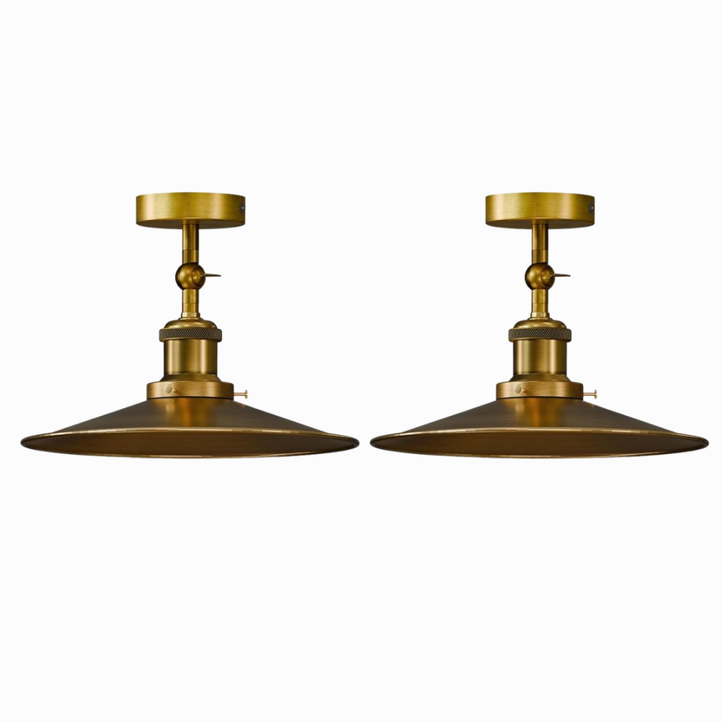 Vintage Metal Curvy Shade Yellow Brass Semi Flush Mount Lighting ~6207-5