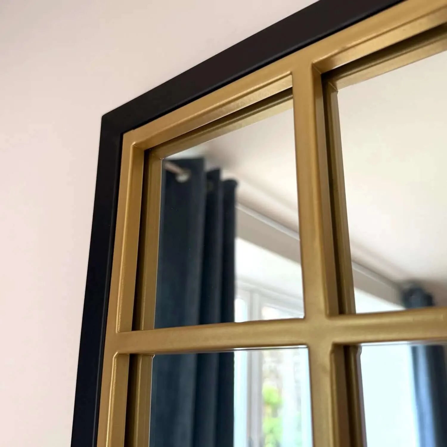 Aimi - Full Length Black & Gold Metal Rectangle Window Mirror - 180cm x 105cm.-3