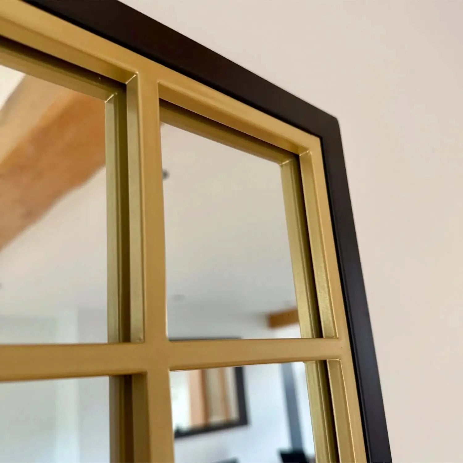 Aimi - Full Length Black & Gold Metal Rectangle Window Mirror - 180cm x 105cm.-2